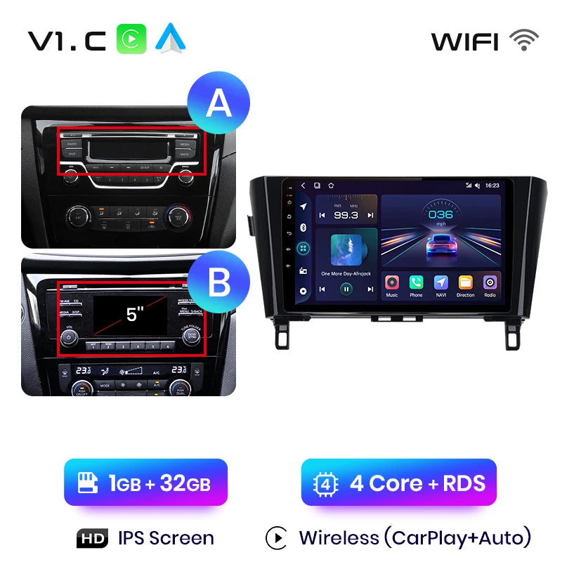 Junsun V1 AI Voice Wireless CarPlay Android Auto Radio for Nissan Qashqai J11 X-Trail 3 T32 2013-2017 4G Car Multimedia GPS 2din
