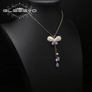 GLSEEVO Natural Pearls Butterfly Pendant Amethyst Long Chains Women's Necklace Elegant Charm Vintage Jewelry For Girls