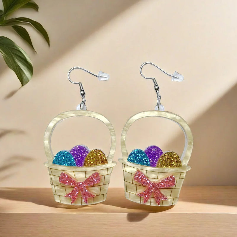 2024 Bunny Egg Basket Easter Earrings For Women Cute Cartoon Sequins Asymmetrical Rabbit Acrylic Drop Earrings Jewelry Gift