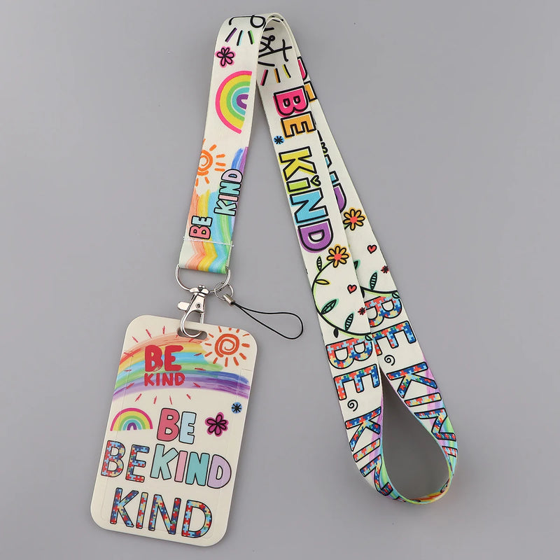 Rainbow Cartoon Style Lanyard For Keys ID Credit Bank Card Cover Badge Holder Phone Charm Key Lanyard Keychain Accessories