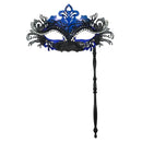 Metal Fancy Elegant Party Masque with Handheld Stick Half Face Venetian Masque with Rhinestones for Women Men Prom Masquerade
