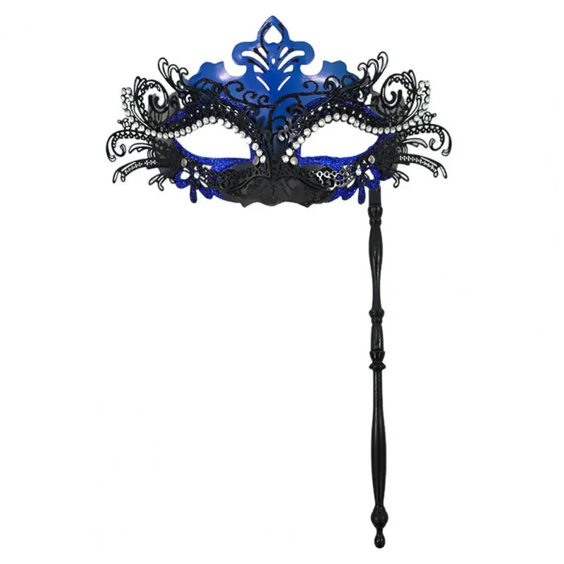 Metal Fancy Elegant Party Masque with Handheld Stick Half Face Venetian Masque with Rhinestones for Women Men Prom Masquerade