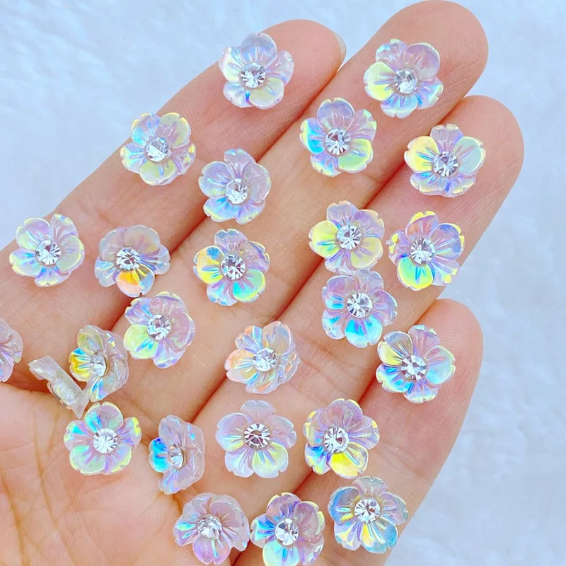 30Pcs New Cute Mini 9mm Dot Drill Small Flower Flatback Ornament Jewelry Making Manicure Hairwear Accessories