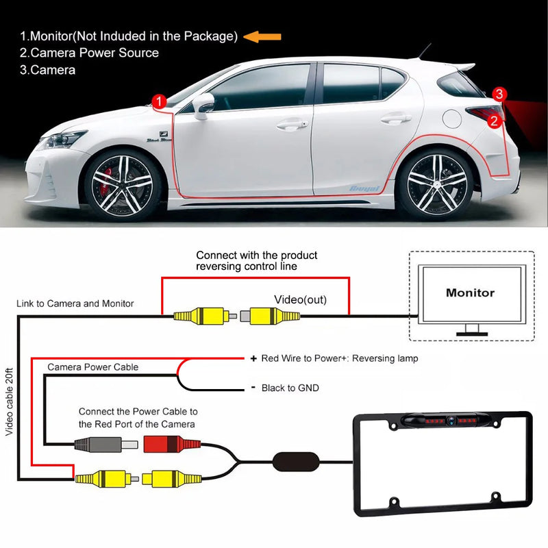 American License Plate Black/Silver Frame Backup Camera CCD Night Vision Reversing Rear View Camera for Car/SUV/Truck/Van/RV