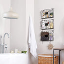 Hanging Wall File Holder Wall Mount Home Metal 3 Pockets Mail Organizer w/Hooks