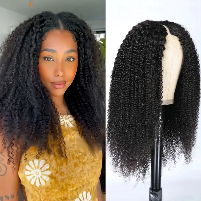 Kinky Curly U Part Wig Human Hair No Leave Out Middle Part Glueless V Part Wig 180 Density Brazilian 3B 3C Curly Human Hair Wigs