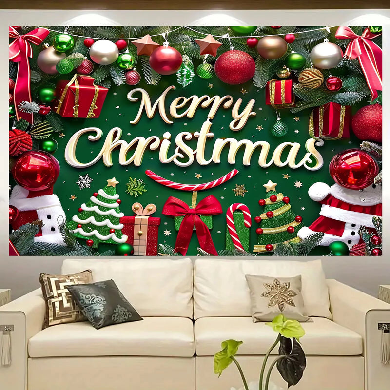 Large polyester Merry Christmas banner - outdoor and home garden decorations for holiday party backgrounds