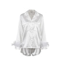 Damen-Pyjama, 2-teilig, Patchwork, Federbündchen, einfarbig, langärmeliges Revers-Knopfhemd mit kurzen Hosen, lockere Loungewear-Outfits