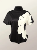 2024 New Arrivals Summer Short Sleeves Floral Printed Basics T-Shirt Women Fashion Slim Fit High-Neck Casual Tops