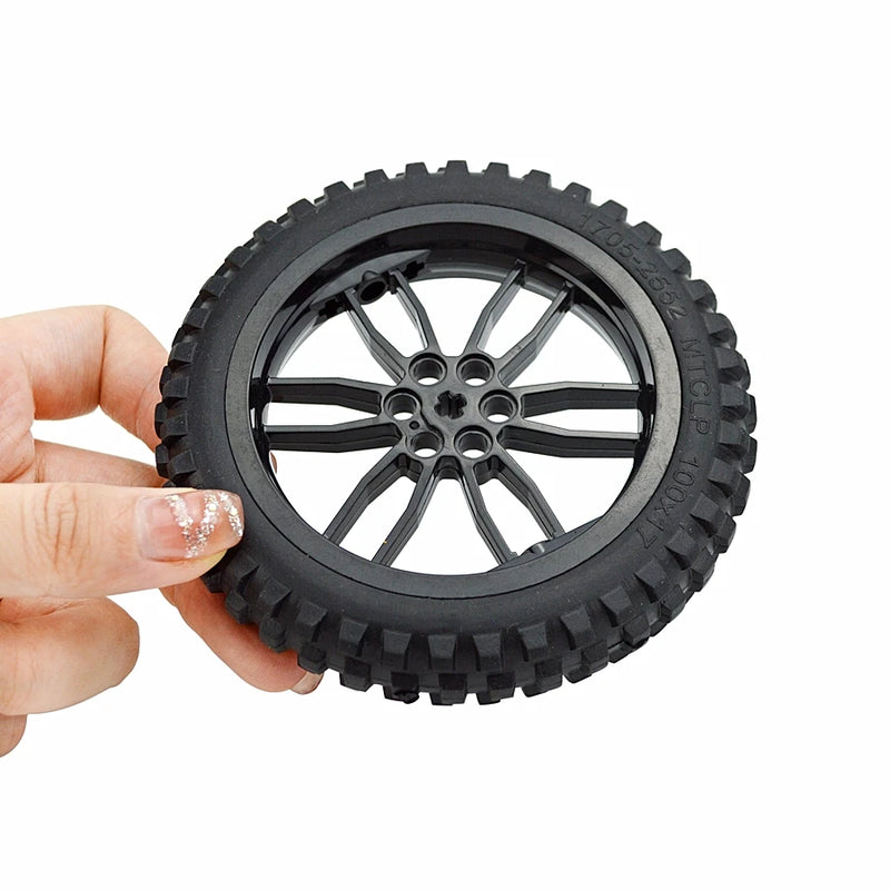 2Pcs MOC Building Block Motorcycle Tyre & Motorcycle Rim Technical Part Brick Wheel Hub Compatible with 88517 11957  Cars Toy