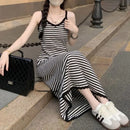 Summer Slimming High Waist V-Ne Wrap Body Lazy Sle Bla Stripe Knitted ter Dr Women Long Dr Trendy