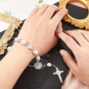 Car Hanging Charm Bling Car Rear View Mirror Hanging Ornament Retro Imitation Pearl Cross Hanging Decoration Auto Interior@