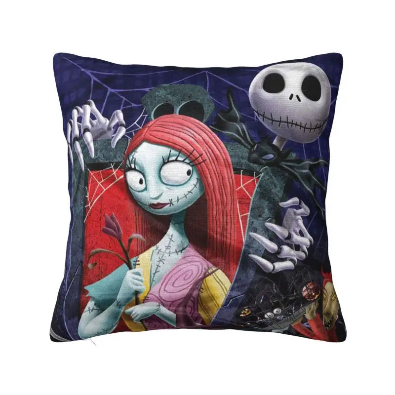 Custom Halloween Skull Jack Sally Throw Pillow Case Home Decor Nightmare Before Christmas Movie Cushion Cover Square Pillowcase