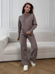 The Commuter Knit | Women's Zip-Up Cardigan and Wide-Leg Pants Set