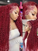 30 40 Inch Deep Wave 99J Burgundy 13x6 Lace Frontal Wig Human Hair 13x4 Curly HD Lace Front Wigs Brazilian Red Wine Water Wave