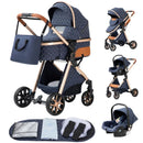 Luxury Baby Stroller 3 in1 Portable Travel Baby Carriage Aluminum Frame Folding Prams High Landscape Car for Newborn Baby BLACK