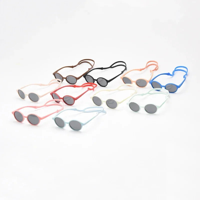 0-4 Years Baby Silical Gel Glasses UV400 Protection TPEE Polarized Strap Baby Girl Flexible Sunglasses with Free Silicone Rope