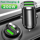 200W Dual-Port Mini USB Auto-Ladegerät Super Fast Charging Zigarettenanzünder 12-24V Aluminiumlegierung Telefon-Ladeadapter