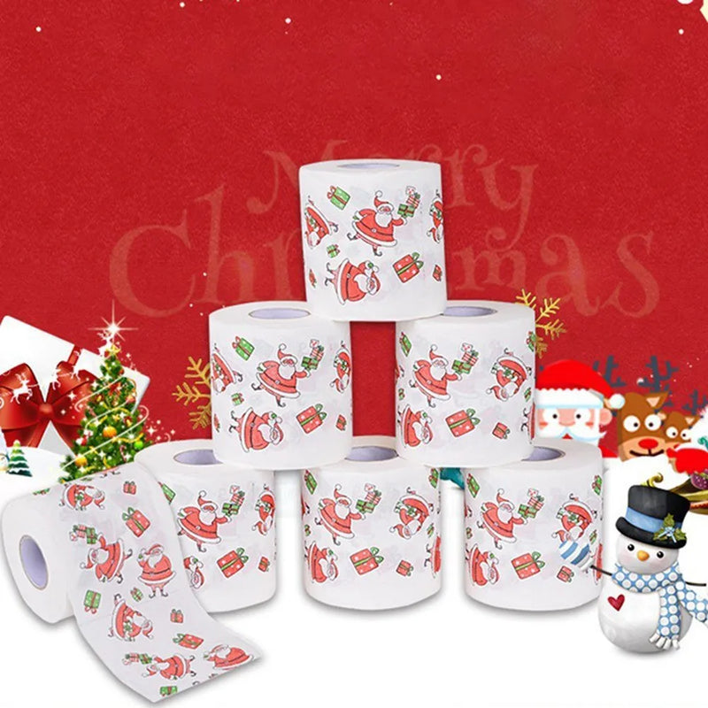 Christmas Toilet Paper Xmas Pattern Series Roll Wood Pulp Toilet Paper Festive Gifts Roll Christmas Santa Claus Reindeer Decor
