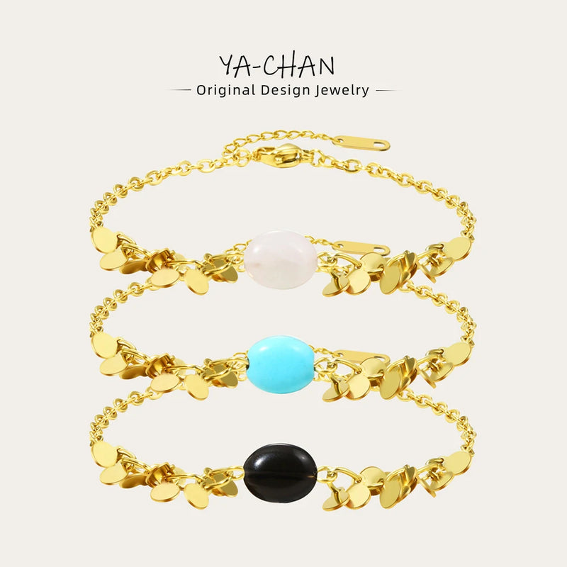 YACHAN High Quality Stainless Steel Chain Bracelets For Women Charms Turquoise Natural Stone Bracelet Simple Trendy Jewelry
