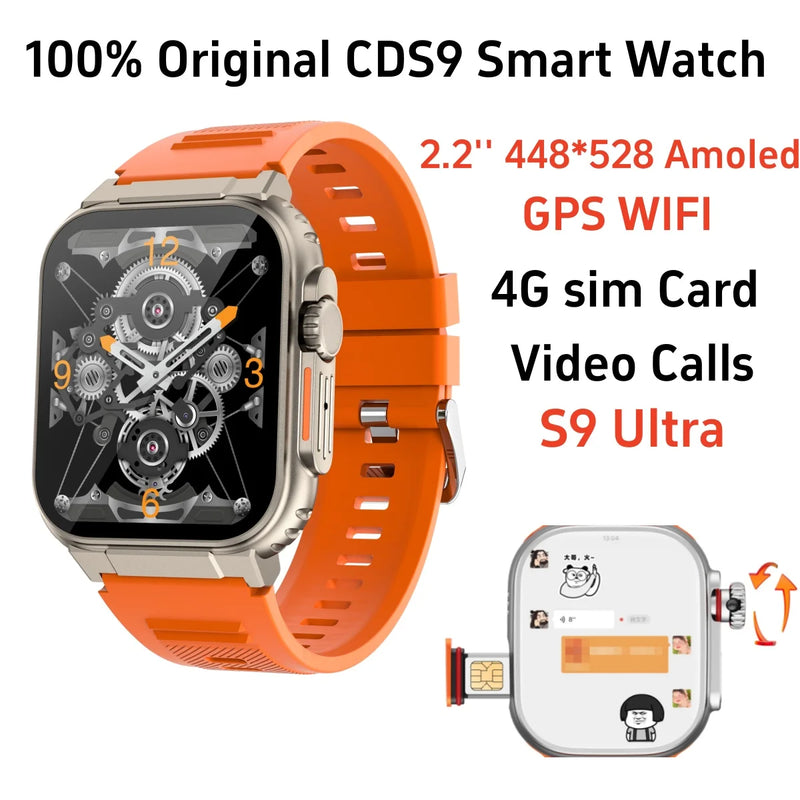 CDS9 Ultra Android Smart Watch 4G Network SIM Card 2.2'' 448*528 Amoled Health Monitoring with Google Play Store Video Calls