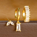 3PCS Stainless Steel Square Earrings Sets for Women Vintage Zircon Pendant Geometry Round Circle Hoop Earrings Piercing Jewelry