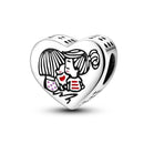 Silver Plated Boy Girl Couple Lovers Beads Charms Zirconium Dangle Fit Original Pandora Bracelet Necklace Jewelry Women
