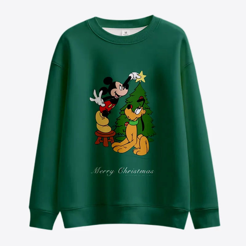 New Merry Christmas Disney Stitch and Mickey Minnie Fall Harajuku Crew Neck Casual Women's Long Sleeve Sweatshirt Ladies Top Y2K