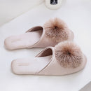 Haus Elegante Quaste Haarkugel Damen Hausschuhe Bequeme Stoff Schicke Damen Flache Schuhe Frühling Luxus Champagner Damen Pantoletten