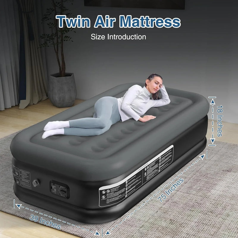 Twin Air Mattress Built in Pump 18 Inches High Twin Air Mattress 1-3 Minutes Fast Self Inflating Air Mattress