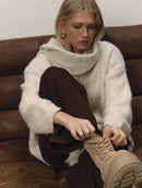 Hirsionsan 2025 New Soft Loose V Or O Neck Knitted Sweaters Women Winter Solid Female Pullovers Warm Basic Knitwear Jumper
