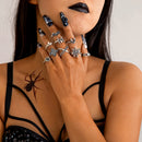 Tocona Gothic Funny Skull Spider Joint Ring Sets for Women Hiphop Silver Color Bat Cobweb Flower Party Jewelry Halloween Gift
