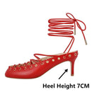 Onlymaker Women White Closed ToeLace Up Mules Kitten Heel Stiletto Summer Sandals Coeset Heels