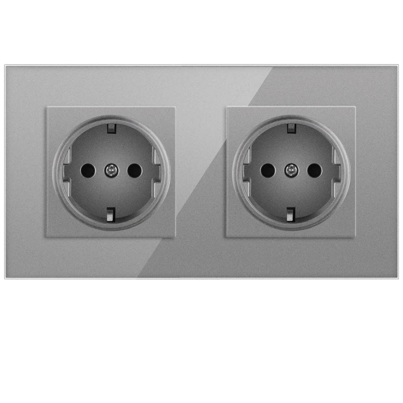 JHJCH wall crystal glass panel power socket plug has been grounded, 16a European standard power socket 86mm * 86mm