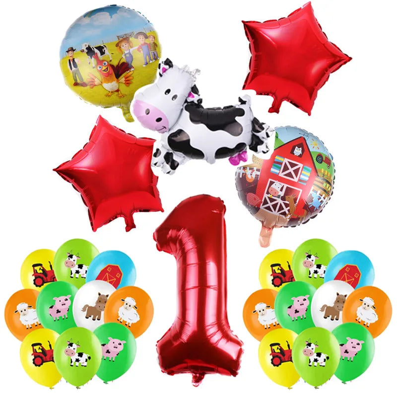 Farm Animal Theme Birthday Party Decorations Ranch Event Suppplies Cow Chicken Disposable Tableware Latex Aluminum Foil Balloon