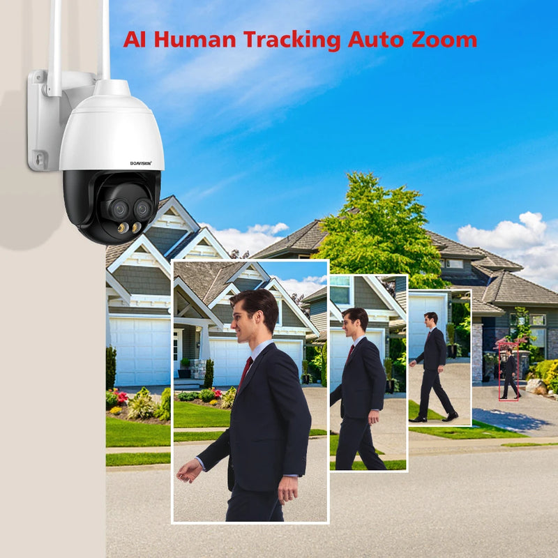 WIFI/4G /POE Surveillance Camera HD 8MP 2.8mm 8mm Dual Lens 10X Digital Zoom AI Humanoid Detection Auto Tracking Security Camera