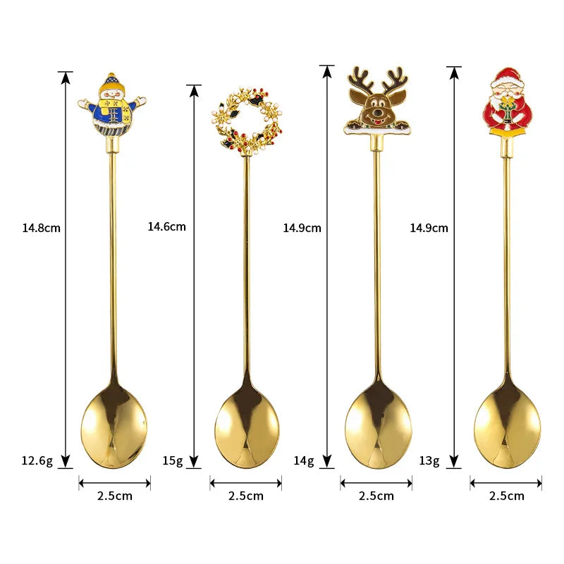 Stainless steel Christmas dessert spoon fork creative cartoon lovely afternoon tea coffee spoon fork spoon dinner set cutlery