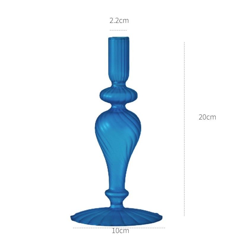 Blue Glass Candle Holder Candlesticks for Wedding Birthday Holiday Home Decoration Morden Decorative Glass