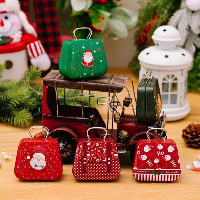 Mini Christmas Candy Iron Box Handbag Storage Box Xmas Gift Box Decoration Joy 2025 Noel Merry Christmas Supplies Kids Favor