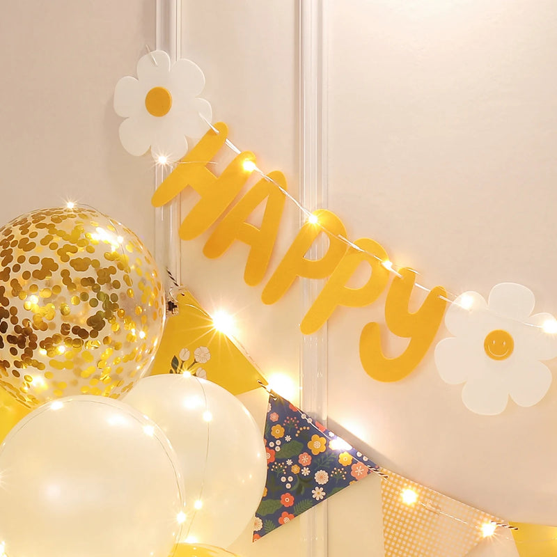 Yellow floral daisy birthday party balloon decoration set