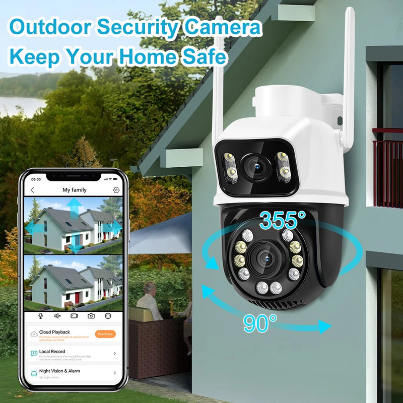 New 8MP 4K PTZ Wifi Camera Dual Lens with Dual Screen Ai Human Detect Auto Tracking Outdoor Surveillance Camera iCSee