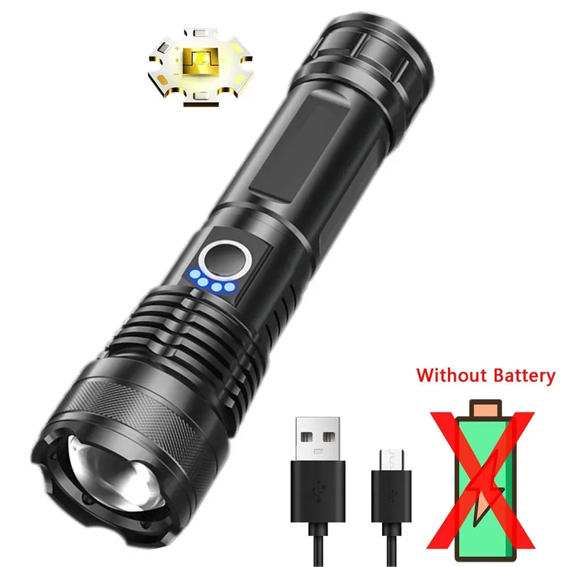 Heinast 1000lm S009 Powerful Tactical LEP Flashlight 18650 or 21700 Battery Zoom Torch Light Lamp with Tail Rope Power Indicator