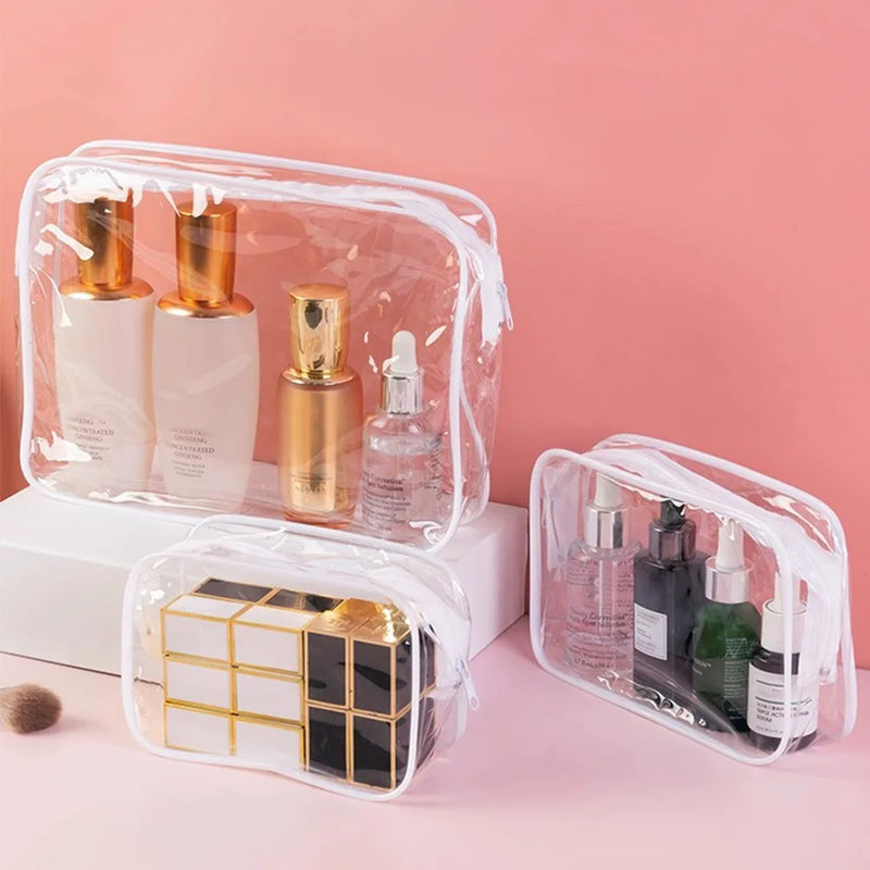 Minimalist Transparent Makeup Bag PVC Waterproof Cosmetic Storage Case Travel Make Up Organizer Pouch Bath Toiletry Wash Bag