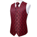Dibangu Klassisch Rot Schwarz Paisley Herren Anzug Weste Krawatte Einstecktuch Manschettenknöpfe Set Formelle Business Weste für Herren Hochzeit