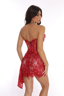 The Lace Hour | Strapless Lace-Panel Sheath Mini Dress