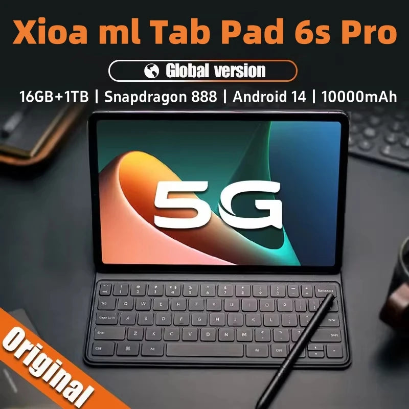 Global Version Original Pad 6S Pro HD 4K Android 14.0 Snapdragon 888 11inch 16GB+1TB 10000mAh Tablet PC 5G Dual SIM WIFI Mi Tab