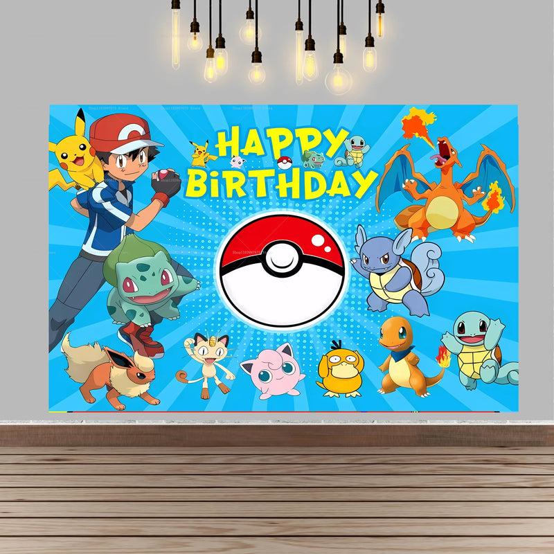 Pokemon Pikachu Birthday Party Backdrop Cartoon Baby Shower Background Photography Wall Photo Studio Banner Decor For Boy Gift