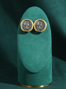 Vintage Style Gold Plated Ancient Coins Stud Earrings For Woman Round Button Shape Luxury Quality Jewelry Designer Gift 2026