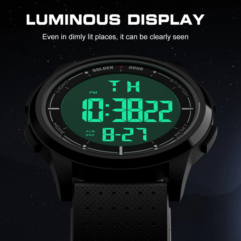 GOLDENHOUR Fashion Outdoor Sport Watch Men Multi-functional Alarm Clock Chrono 5Bar Waterproof Digital Watch Silicone  Strap