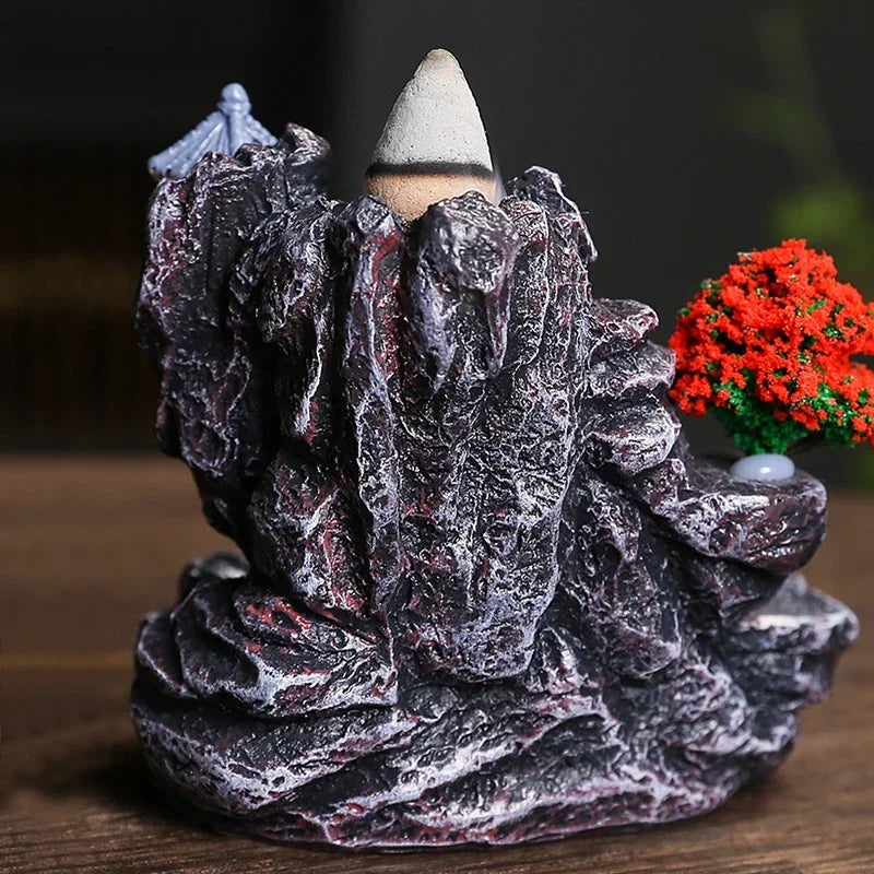 Creative High Mountain Flowing Resin Back Flow Incense Holder Waterfall Incense Burner Home Indoor Decor Aromatherapy Ornament